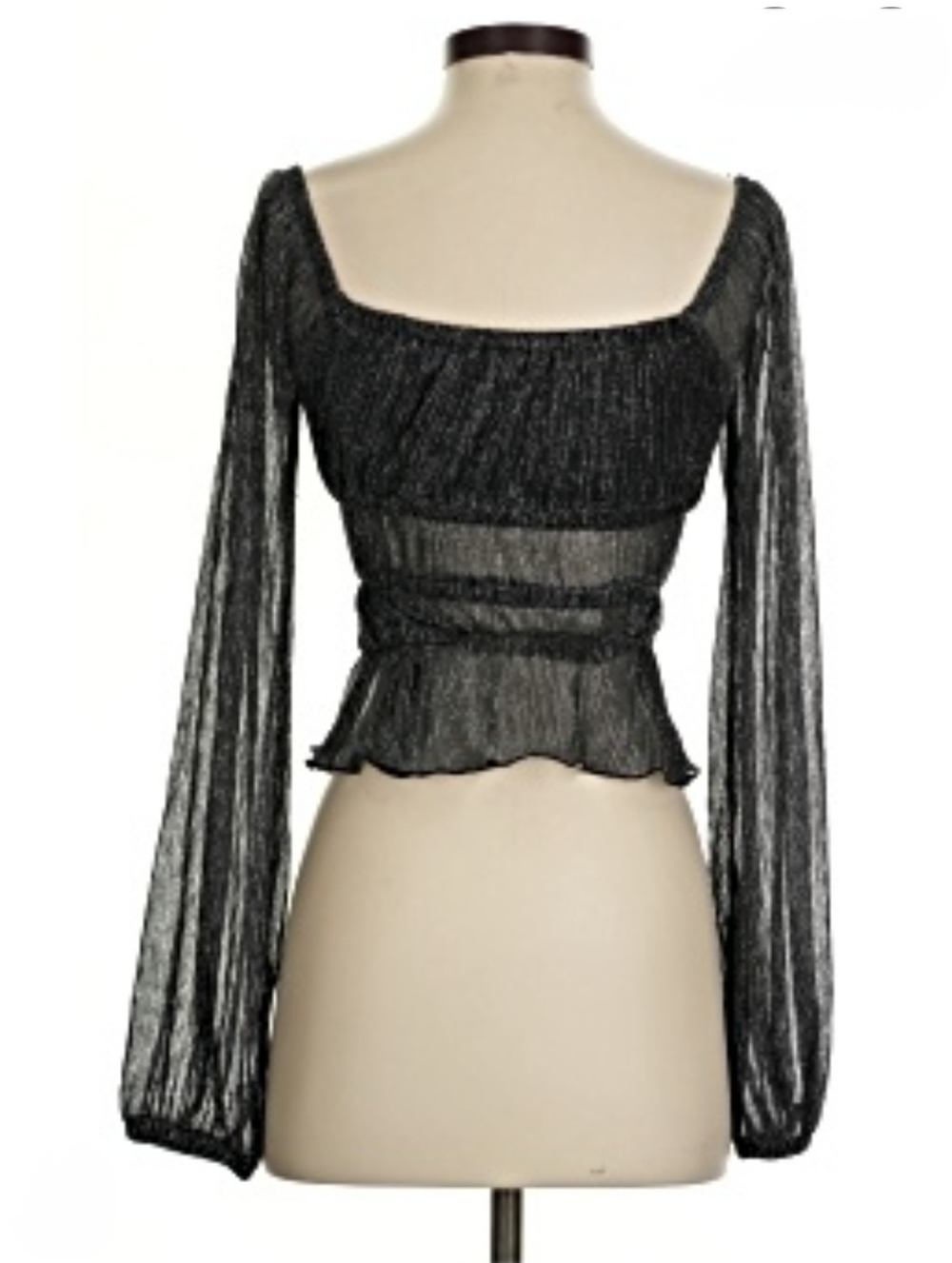 Melrose And Market Sheer Black Long-Sleeve Square Neck Women’s Top Med New